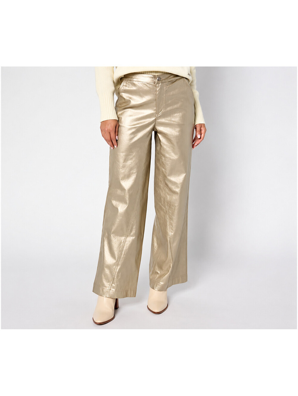 Peace Love World Black Label Metallic Relaxed Jeans Brushed Gold, Size Petite 14